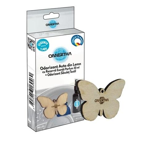 Odorizant auto OMERTHA OME93, fluture din lemn, sticluță 30 ml, parfum Million