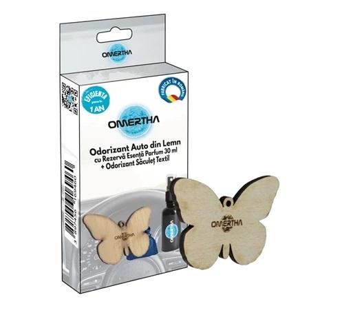 Odorizant auto OMERTHA OME95, fluture din lemn, sticluță 30 ml, esență parfum Sauvage