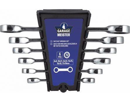 Set de 6 chei inelare drepte cu clichet Garage Meister GM53021, dimensiuni 10-19 mm