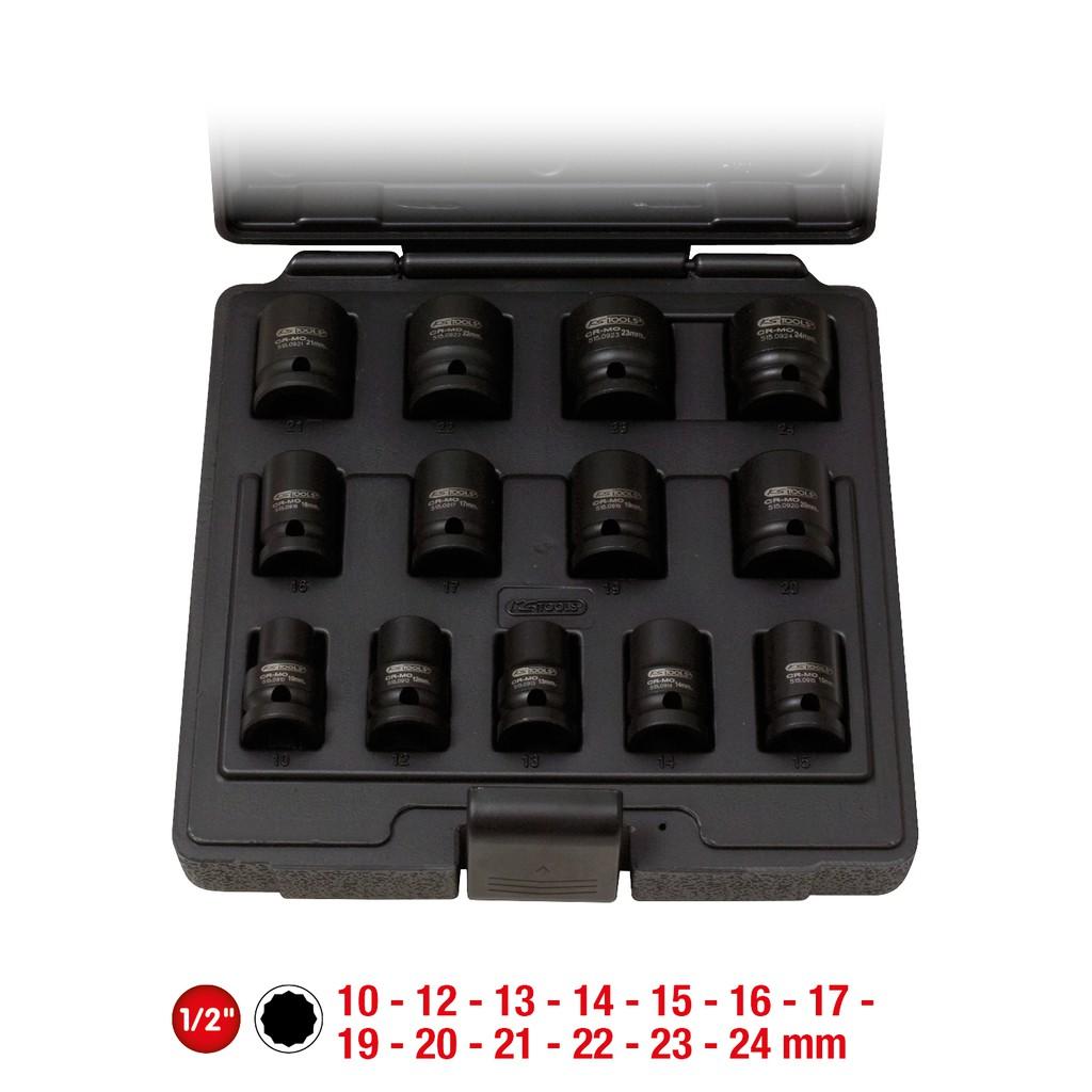 Set de capete de forță 1/2" cu 12 caneluri, versiune scurtă, 13 piese