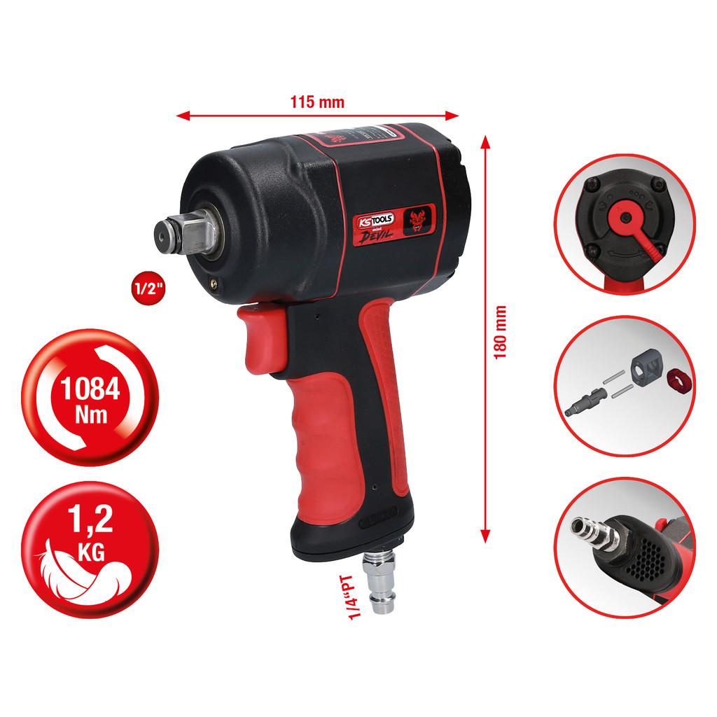 Șurubelniță pneumatică cu percuție 1/2", model THE miniDEVIL, cu forță de 1084 Nm