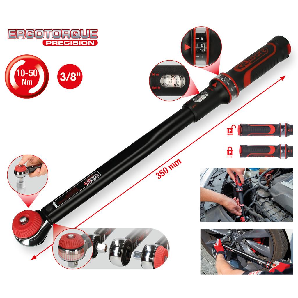 Cheie dinamometrică cu clichet 3/8" ERGOTORQUE® Precision cu buton rotativ, interval 10-50 Nm