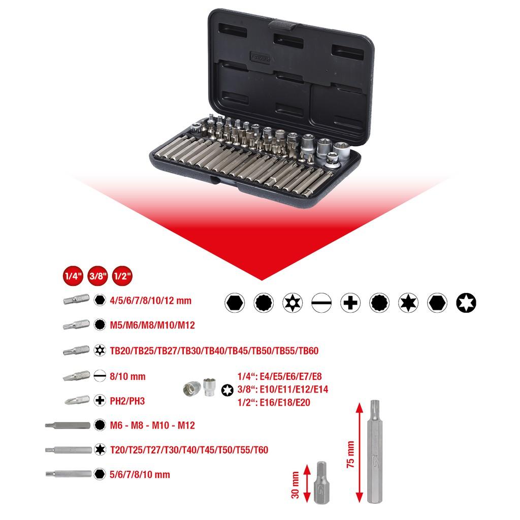 Set de Chei Tubulare și Biți, Mărimi 1/4", 3/8" și 1/2", 57 Piese
