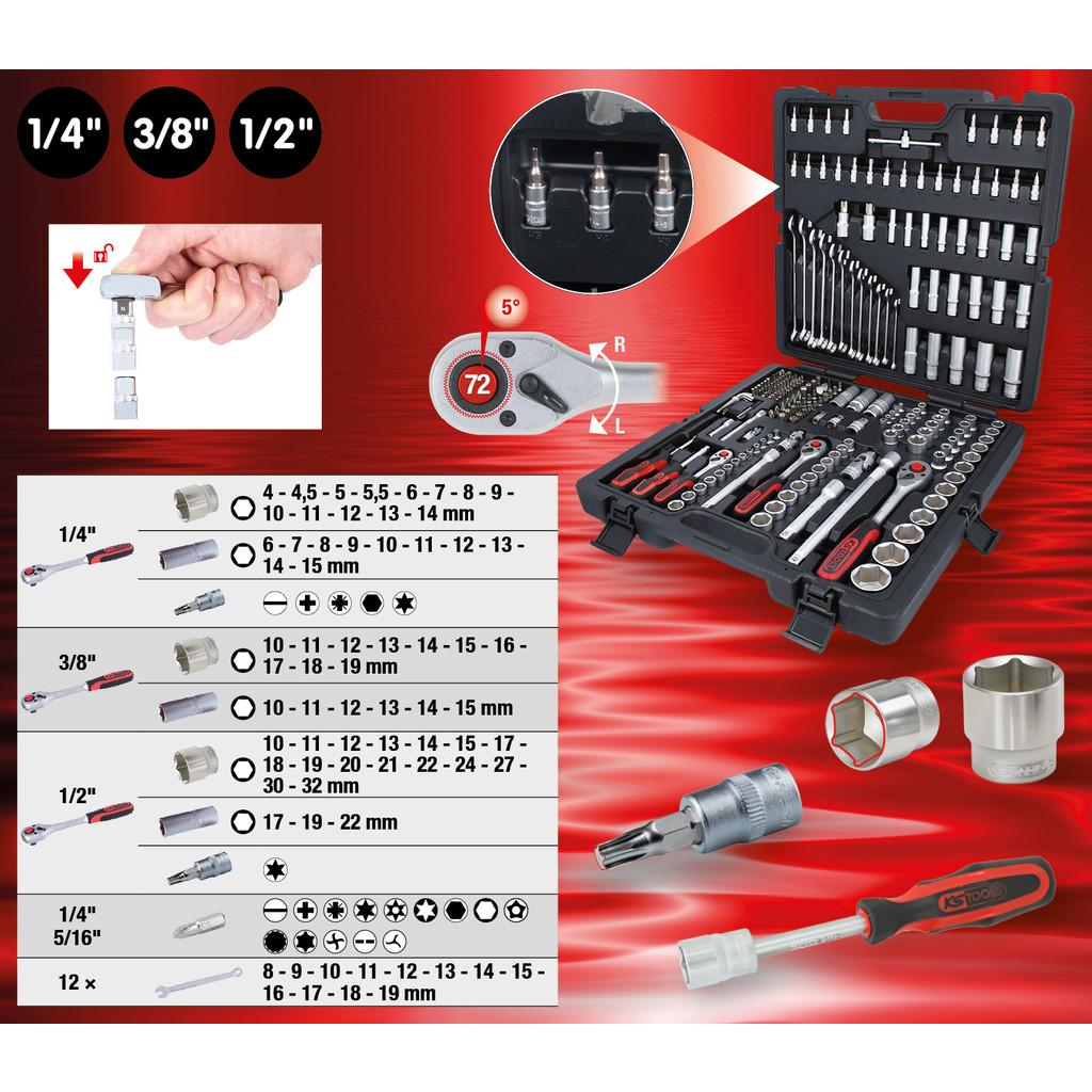 Set chei tubulare 1/4", 3/8", 1/2" - 216 piese