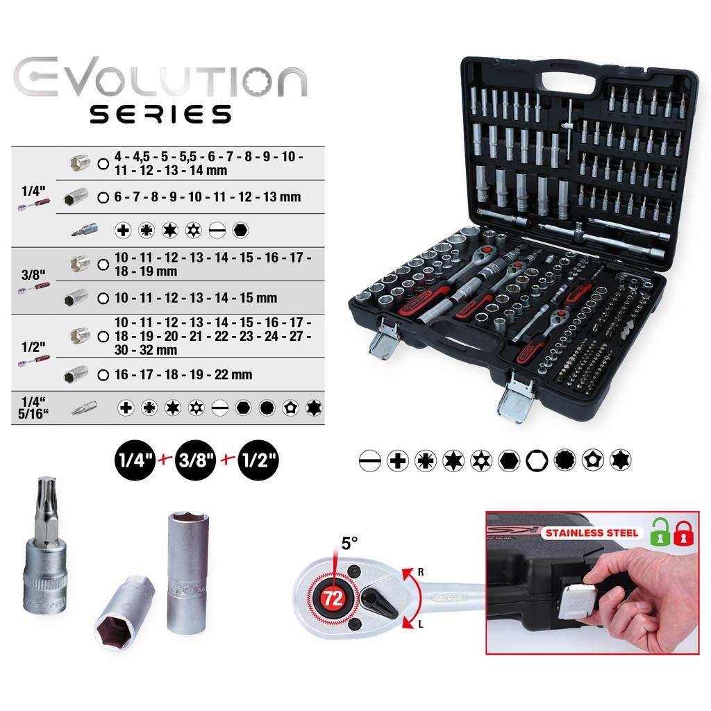 Set de Chei Tubulare 195 Piese, Dimensiuni 1/4", 3/8" și 1/2"