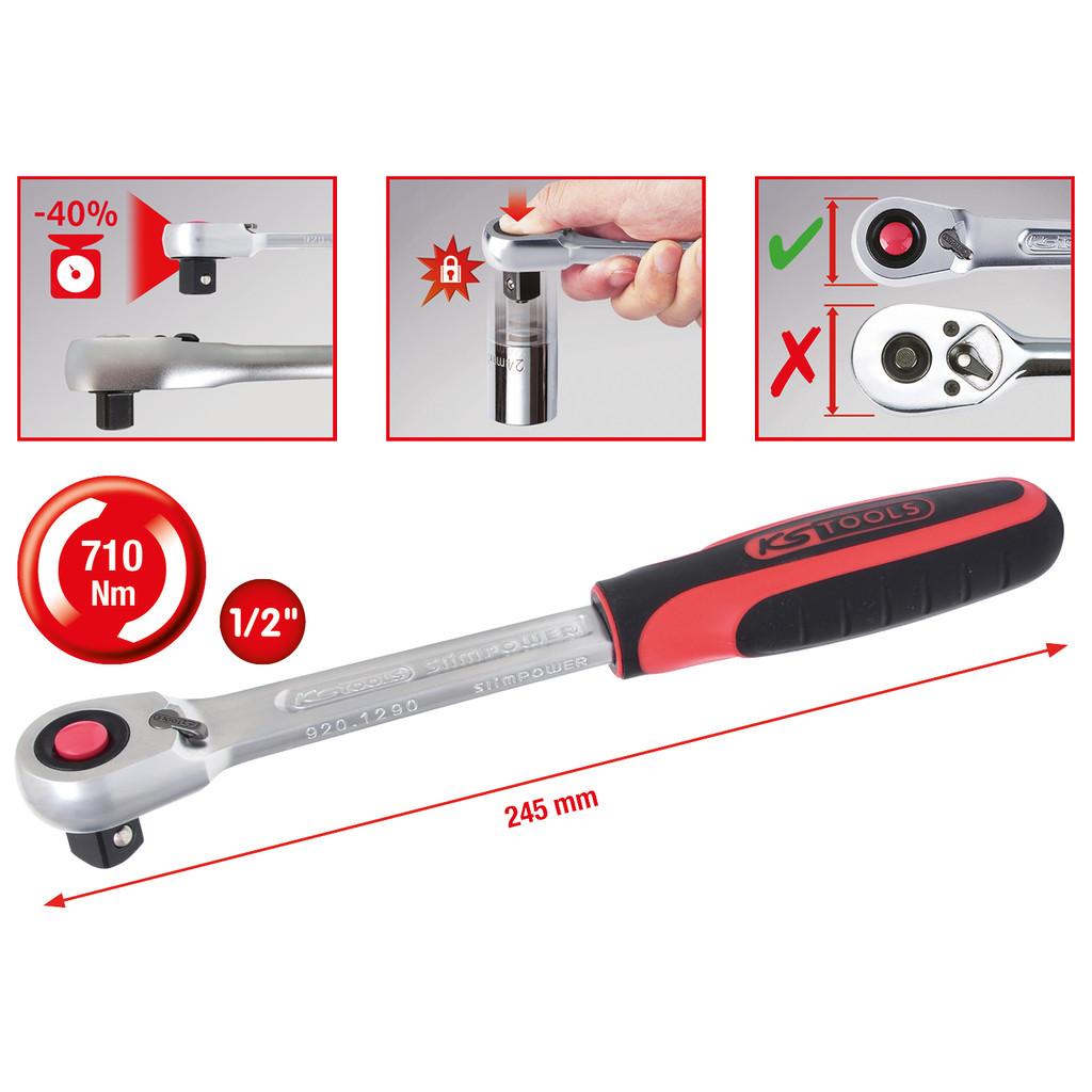 Clichet reversibil SlimPOWER 1/2", 72 dinți