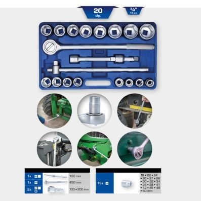 Set de chei tubulare 3/4", 20 de piese KS TOOLS BT025020