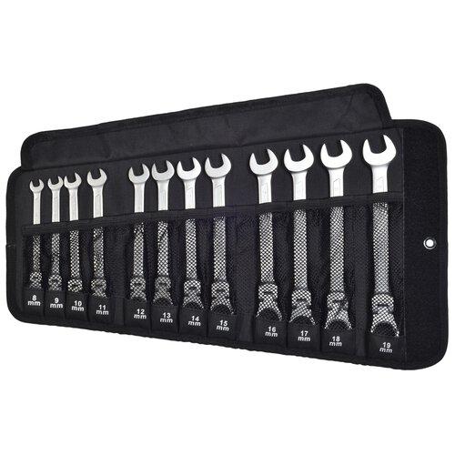 Set de 12 Chei Combinate Articulate cu Clichet, SW-Stahl SW03530L, Dimensiuni 8-19 mm, Husă de Depozitare Inclusă, Oțel Crom-Vanadiu