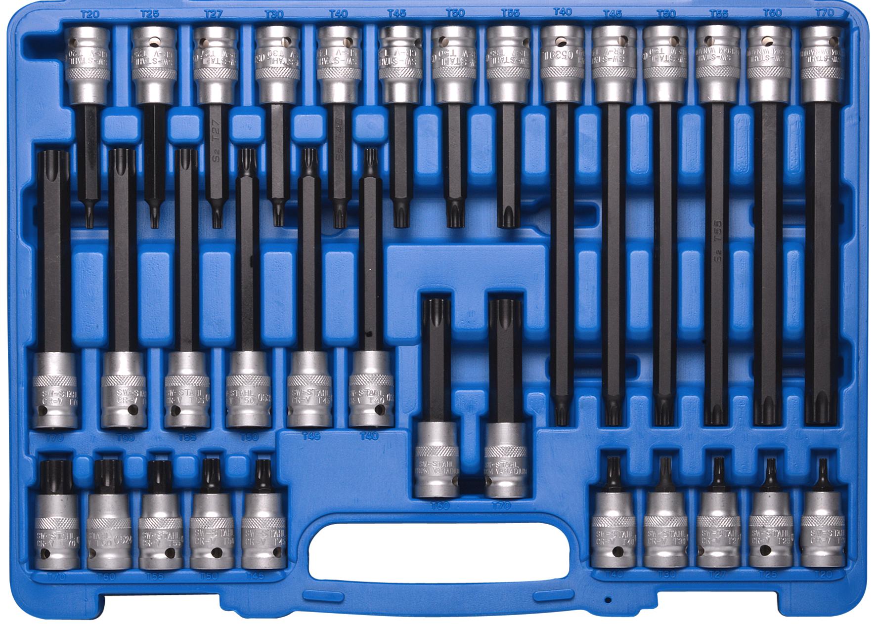 Set de biți pentru șurubelniță, 1/2", profil Torx, mărimi T20-T70, 32 de piese