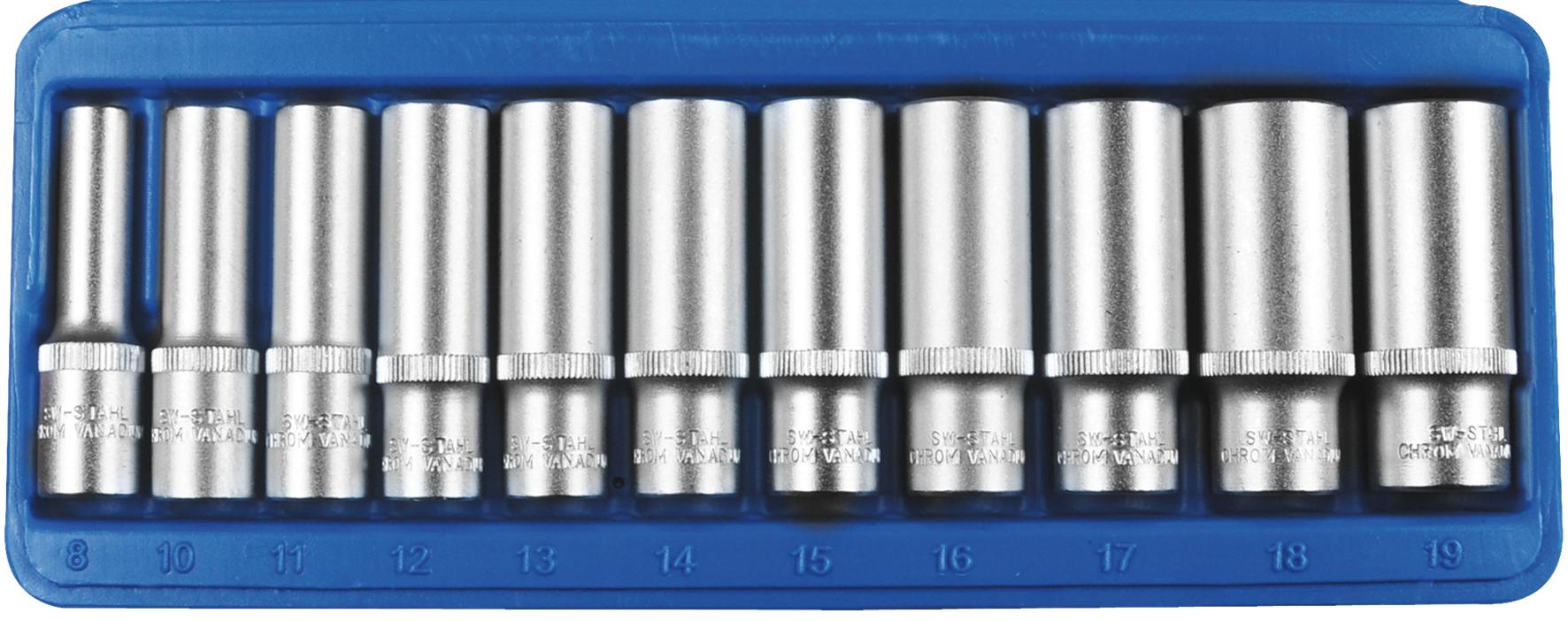Set de 11 Chei Tubulare Adânci, 3/8", Dimensiuni 8-19 mm