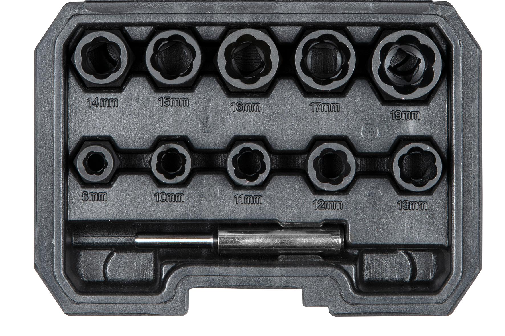 Set de 11 inserții cu caneluri spiralate, dimensiune 3/8", lungimi între 8 și 19 mm