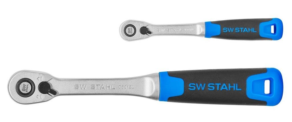 Set de 2 Chei cu Clichet Reversibil SW-Stahl SW06026L, Antrenare Pătrată 1/2" și 1/4", Oțel Crom-Vanadiu, Mâner din Plastic