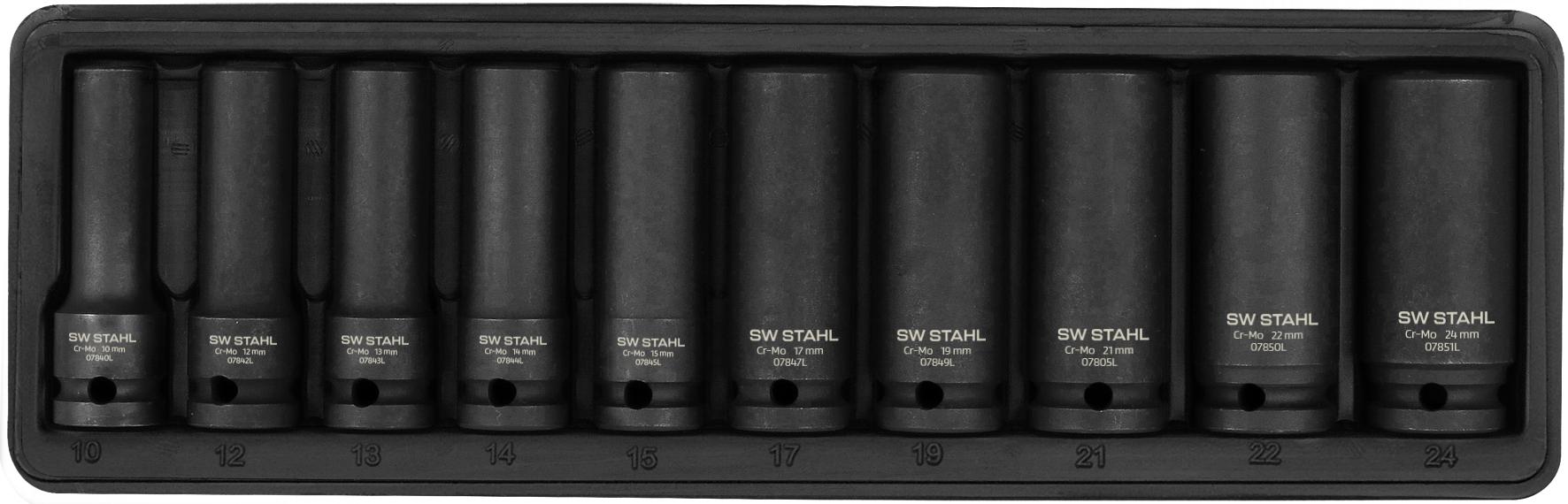 Set de Chei Tubulare de Impact, 1/2", 10-24 mm, Adâncime, 10 Bucăți