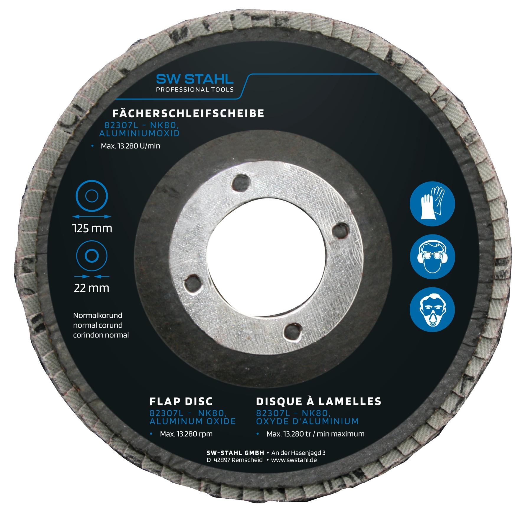 Set de 10 discuri cu clapete, oxid de aluminiu, granulație 80, diametru 125 mm