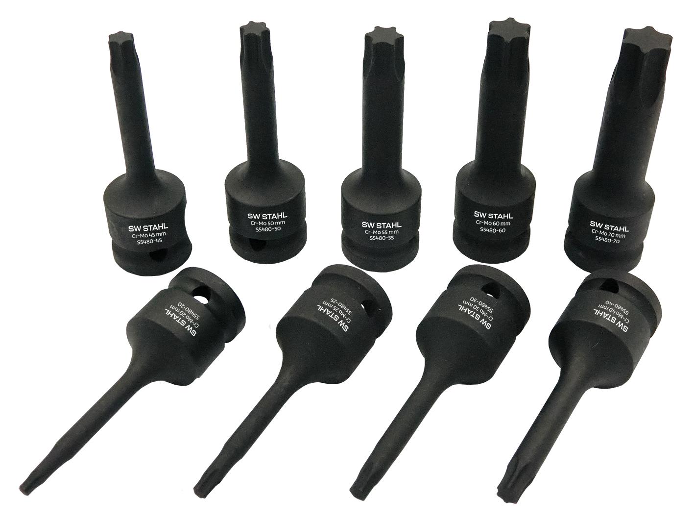Set de biți de impact pentru șurubelniță, 1/2", profil Torx, mărimi T20-T70, 9 piese