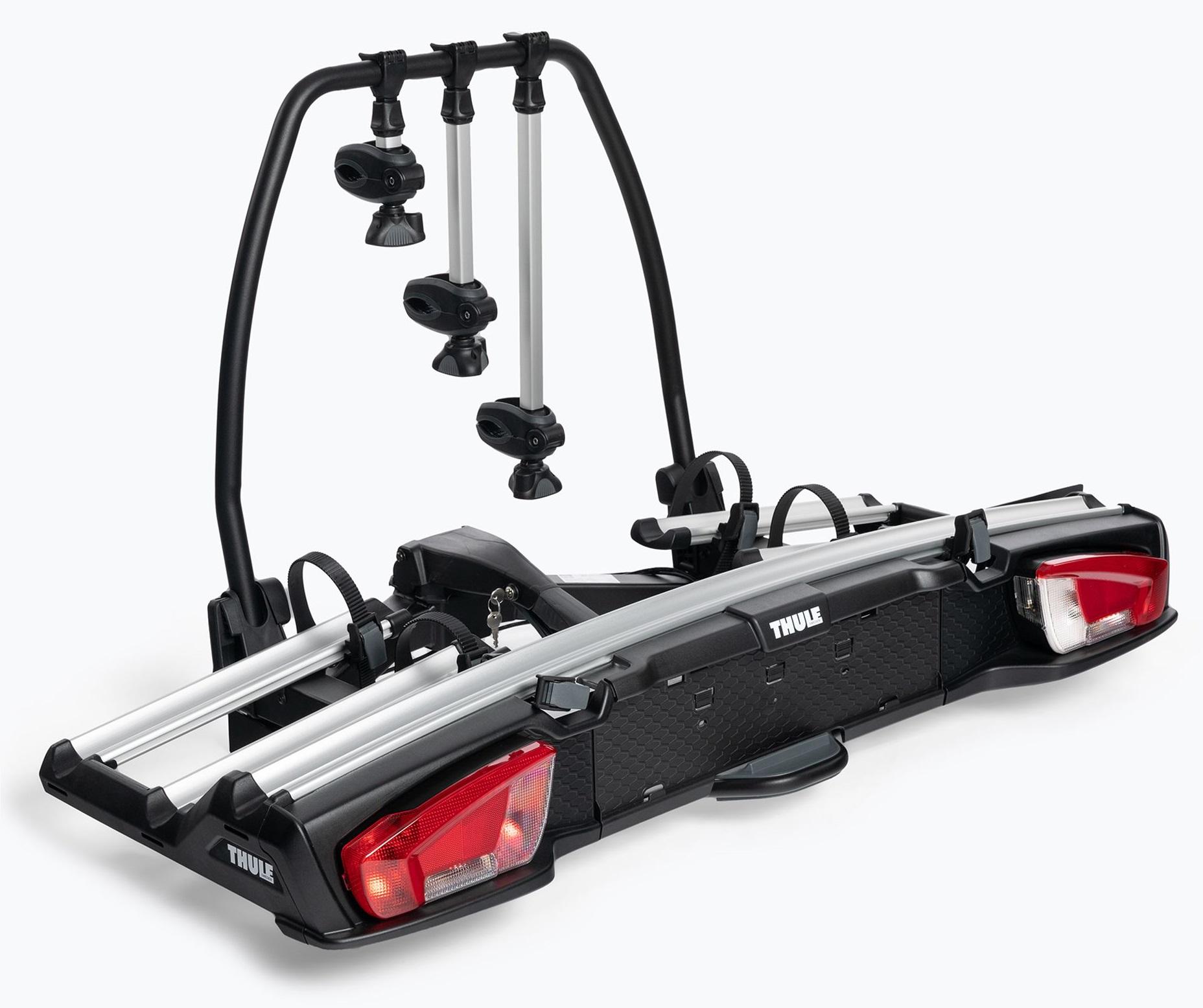 Suport Auto THULE VeloSpace XT 939 pentru 3 Biciclete, Conector 13 Pini, Montare pe Cârlig de Remorcare, Capacitate de Încărcare 60 kg