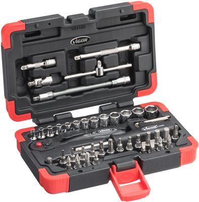 Set de 46 Chei Tubulare VIGOR V2414N cu Antrenor de 1/4 Inch - Include Profil Hexagonal Exterior, TORX, Hexagonal Interior, PH, PZ