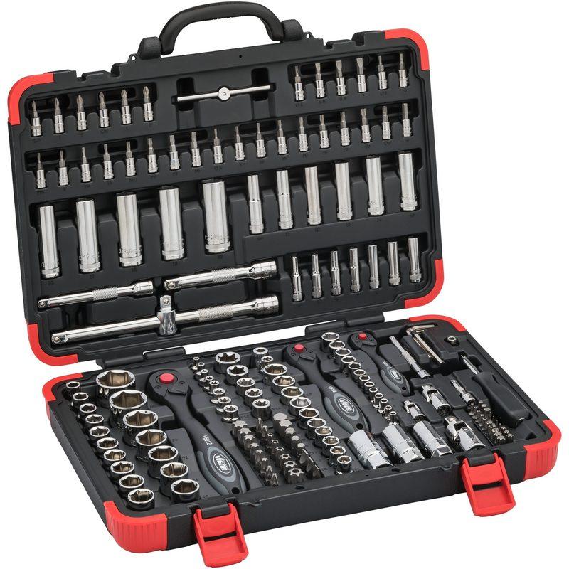 Set de 172 de unelte VIGOR V2461N cu prinderi de 1/4", 5/16", 3/8" și 1/2", include cutie de depozitare