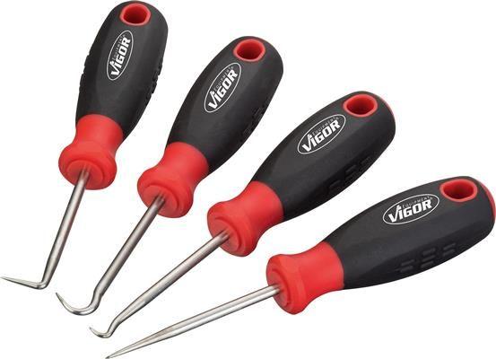 Set de 4 unelte pentru demontare garnituri VIGOR V4663, lungime 130 mm, mâner din cauciuc