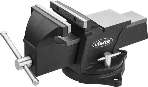 Menghină de banc VIGOR V6150 cu disc rotativ, rotire 120°, fălci de 150 mm, filet de 68 mm, forță de prindere 2,5 tone
