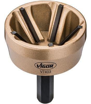 Cheie de Debavurare Universală VIGOR V7403, Lame din Tungsten, Compatibilă cu Diametre de 13-35 mm, Antrenor Hexagonal de 6.3 mm, Viteză de Rotatie 500 RPM