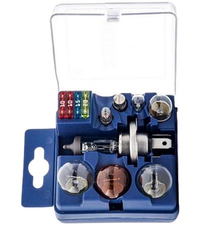 Set de becuri auto de rezervă: H1, P21W, PY21W, P1/5W, R5W, W5W și 3 siguranțe